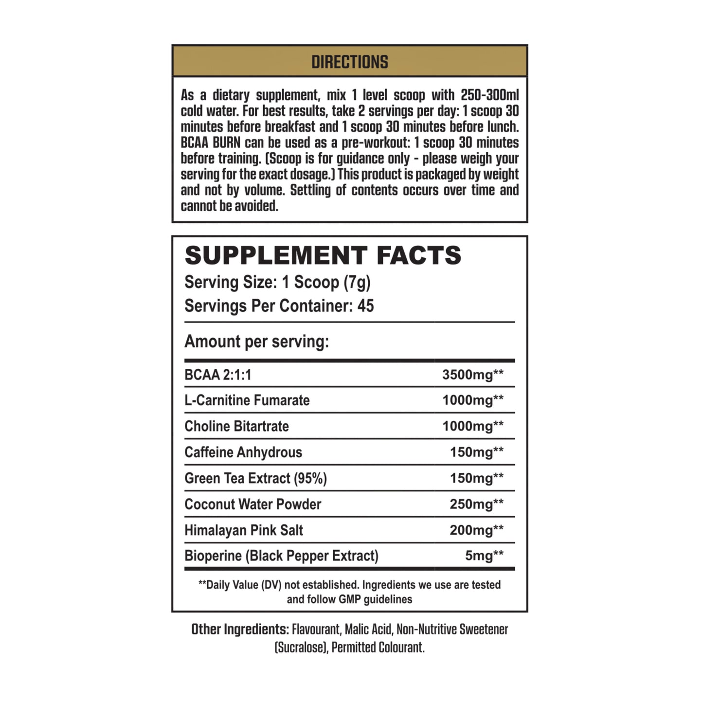 BCAA BURN Fat Burning Complex 45 Servings, Net Wt. 315g