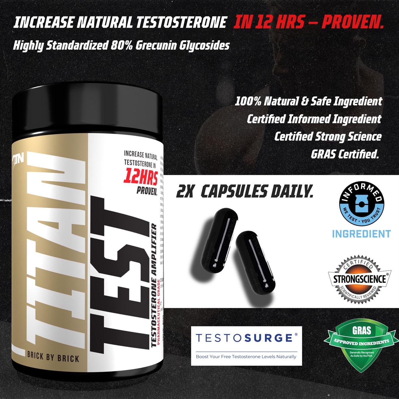 TITAN TEST Testosterone Amplifier 60 Capsules (1xMonth Supply)
