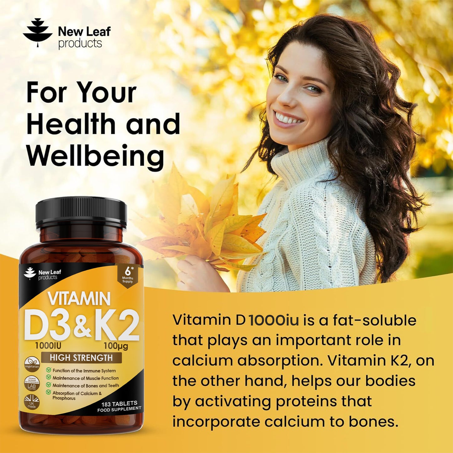 New Leaf D3 & K2 - 183 Tablets