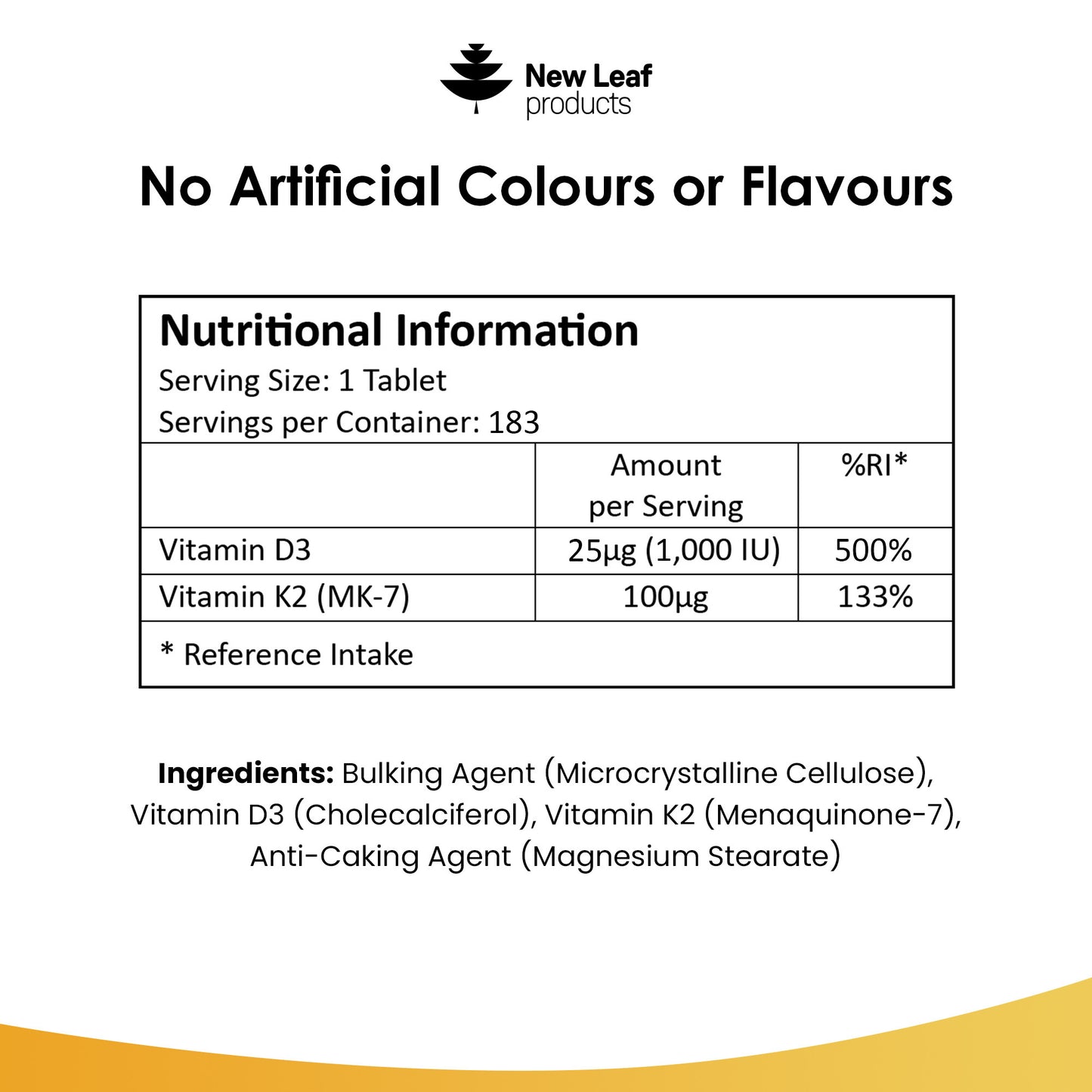 New Leaf D3 & K2 - 183 Tablets
