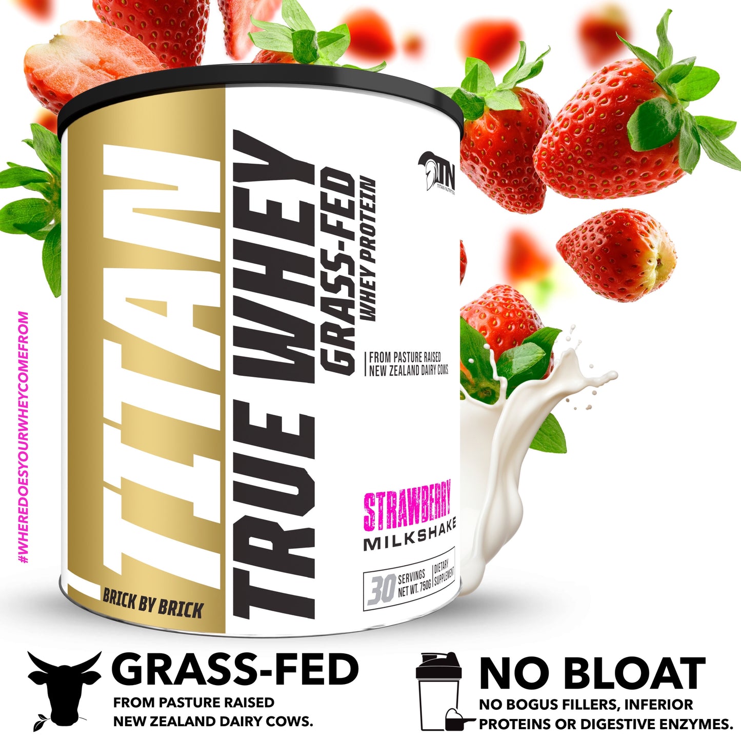 TRUE WHEY 100% Grass-Fed New Zealand Whey Protein, 30 Servings Net Wt.750g