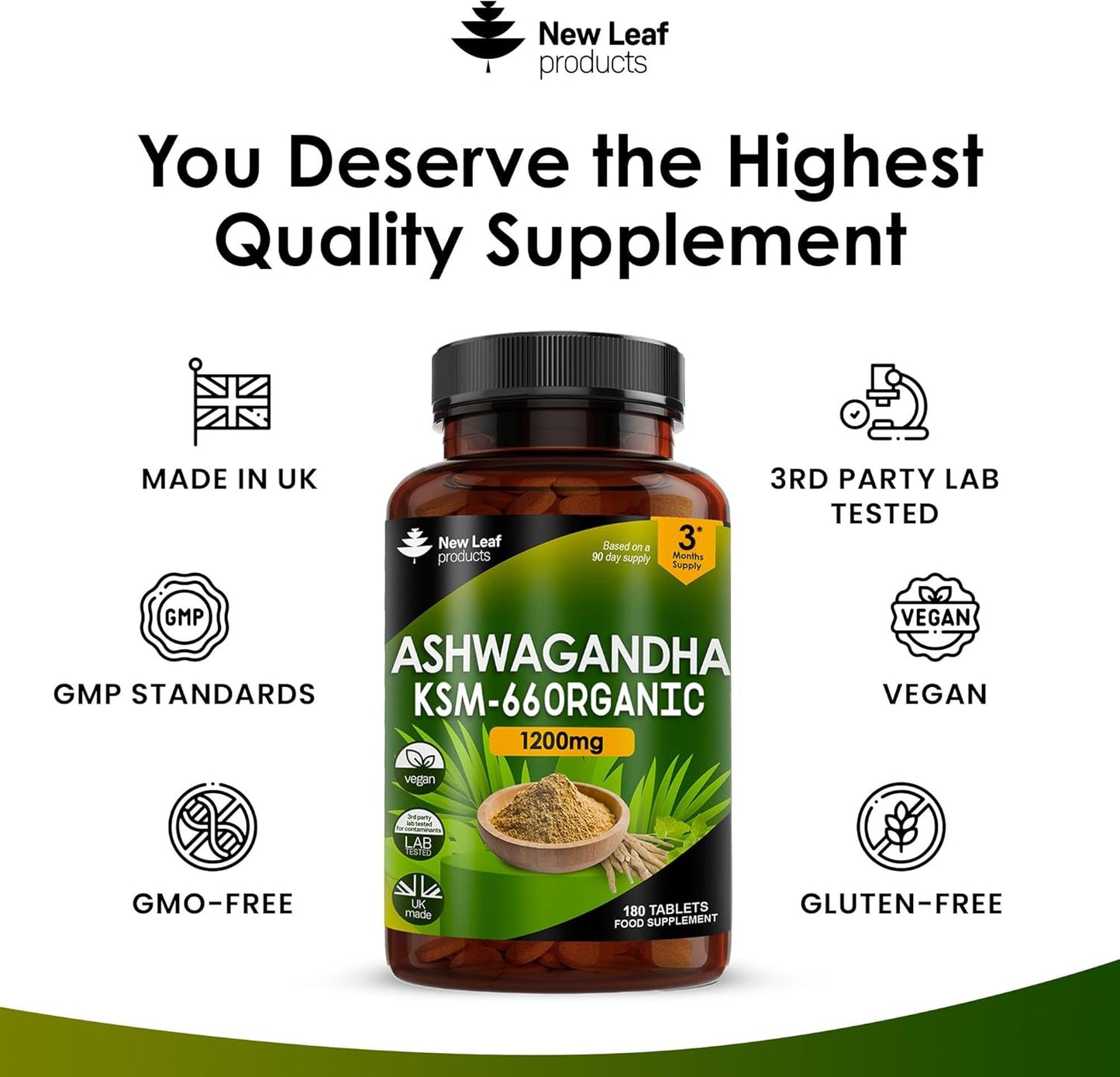 New Leaf Ashwagandha KSM-66 Tablets 180's