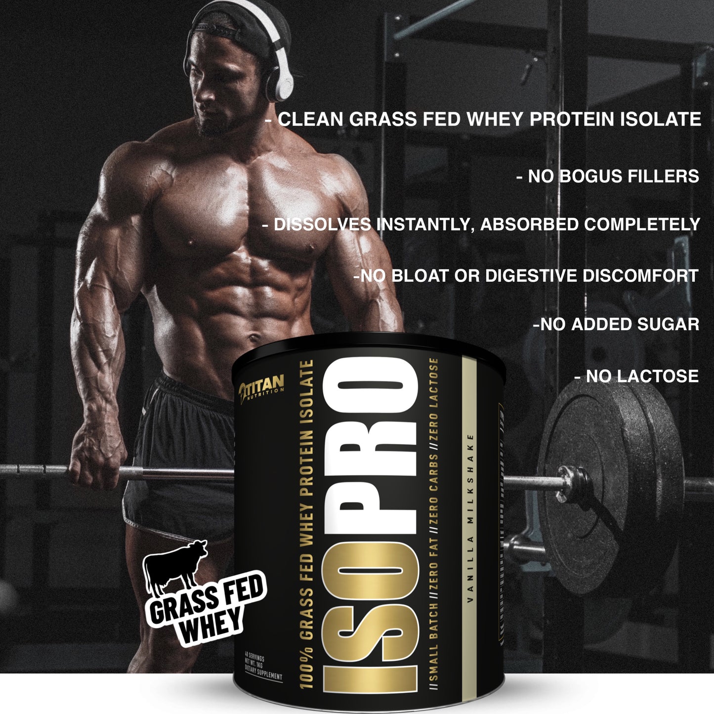 ISOPRO Grass Fed Whey Protein Isolate 40 Servings Net Wt. 1KG